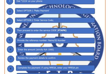 USSD PAYMENT INSTRUCTIONS FOR REGISTRATION OF TECHNICAL ASSESSMENT PANELIST